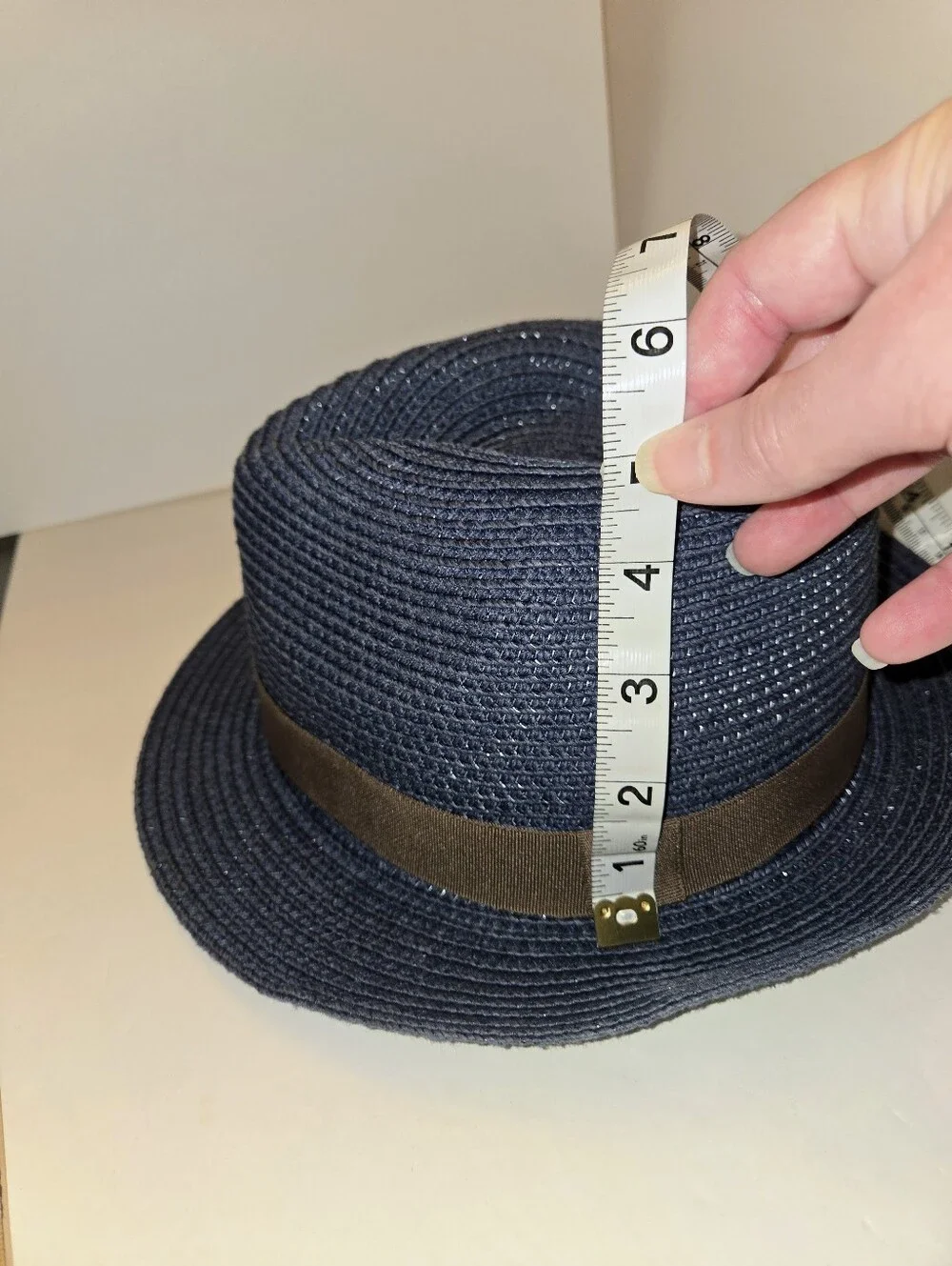 Navy Woven Fedora with Brown Band